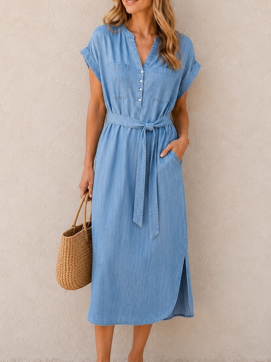 GAP Dresses & Skirts - NWT Gap Chambray Lyocell Blend Midi Shirt Dress Belted Size Medium